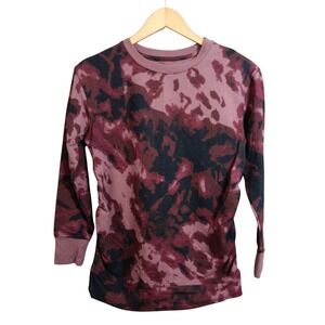 Isabel Maternity Tie Dye‎ Long Sleeve Crew Neck Top XS Burgundy Black